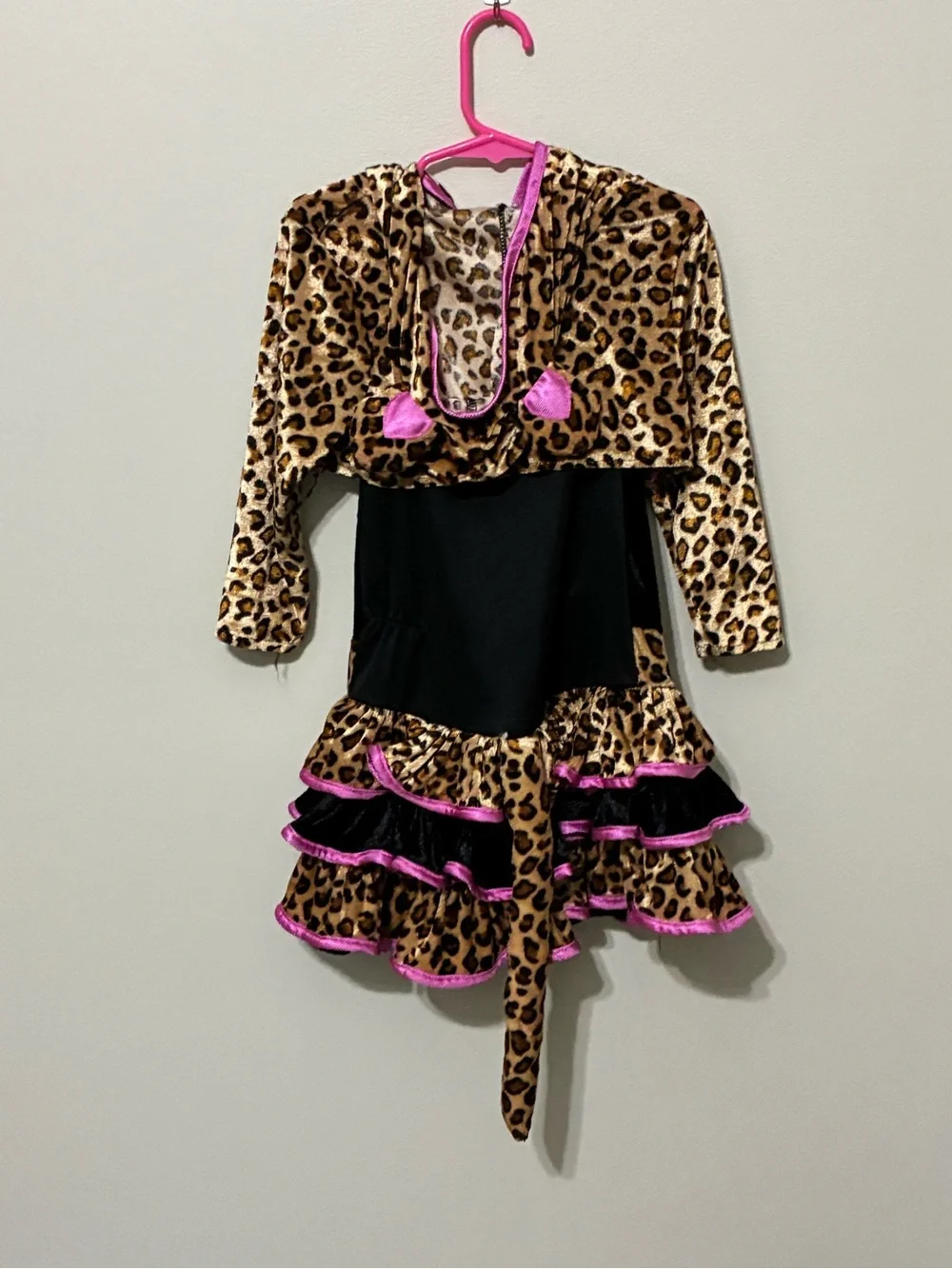 Spirit Leopard Print Hoodie Dress Halloween Costume with Pink Trim